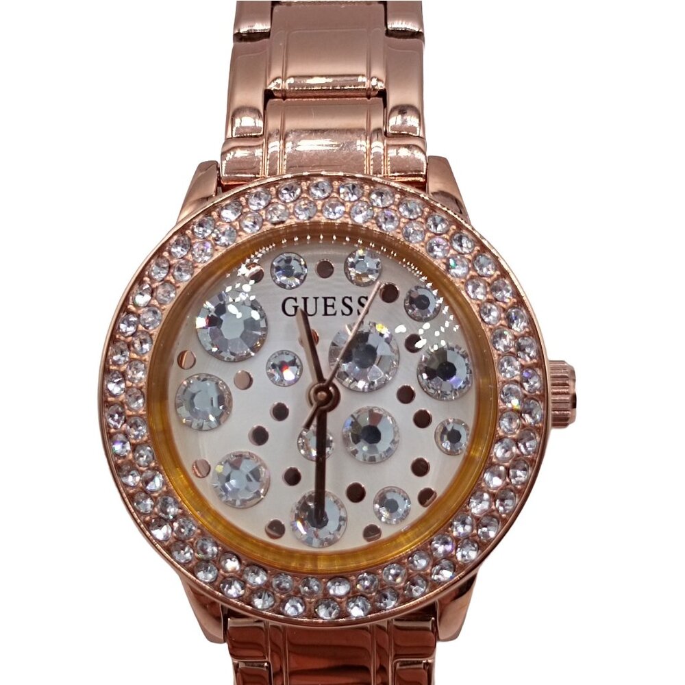 GUESS Gem Women's Luxury Quartz Watch Rose Gold with Inlay Diamonds GW0028L3 NWT